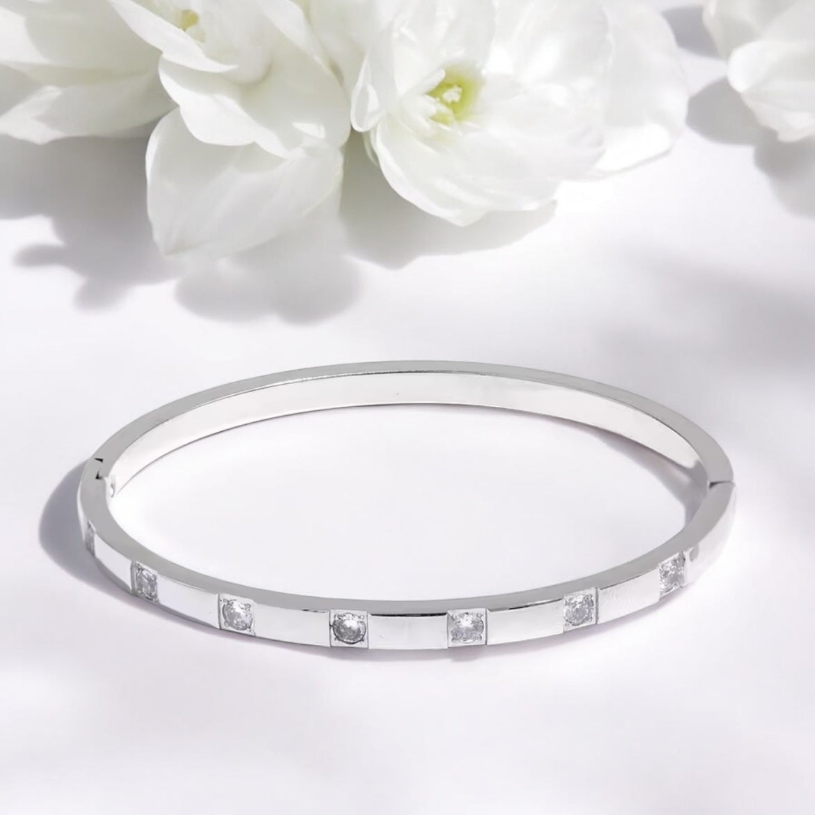 Zirconia Stainless Steel Bangle Bracelet